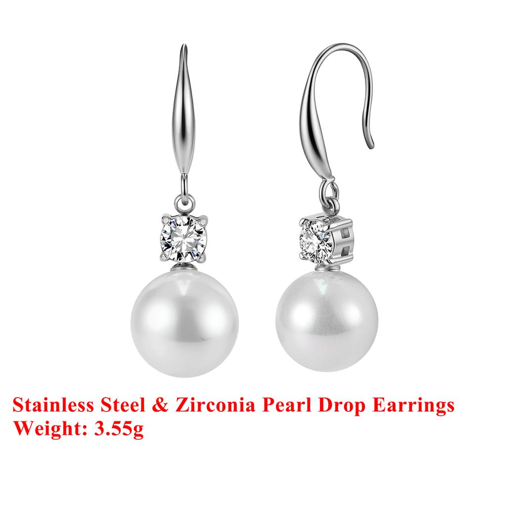 Effie Queen Stainless Steel 18k Gold Oval Pearl & Zirconia Dangle Earrings Timeless Jewelry for Women Wedding Party Gift STPE06