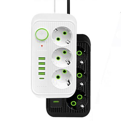 3-Outlets Surge-Protected Power Strip 2m Extension Cord Extended USB Socket  Office