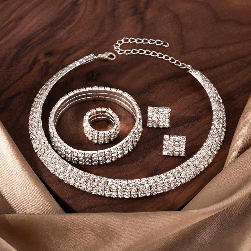 3-5 Row Crystal Jewelry Romantic Wedding Accessories Rhinestone Jewelry Set  Wedding Party
