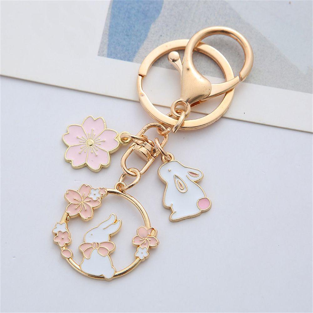 Packaging Decoration Headset Pendant Rabbit Cat Keychain Bag Pendants Key Rings Pink Sakura