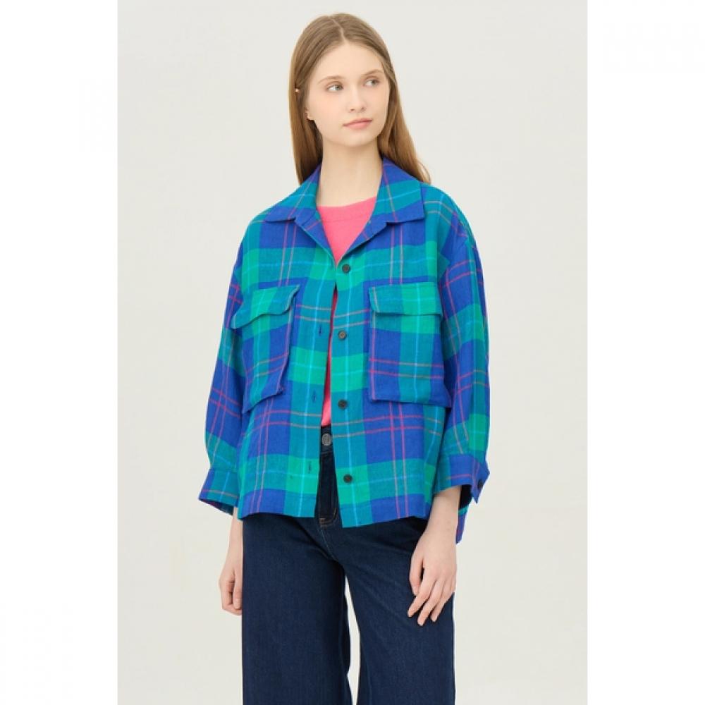 Benetton Big Pocket Check Blouse Bable1511 Navy (NY)/FREE