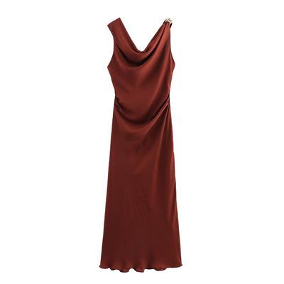 2025 Autumn European & American Style Gold Embellished Women's Midi Dress