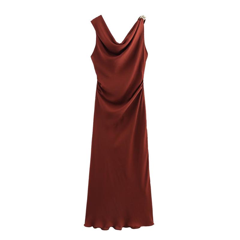 2025 Autumn European & American Style Gold Embellished Women s Midi Dress XS