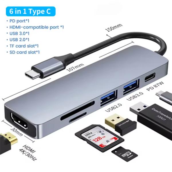 Type C Docking Station USB C Hub To 4K 30Hz HDMI Compatible USB 3.0 Splitter Adapter PD 100W Charge for Macbook Pro Laptop PC Accessories