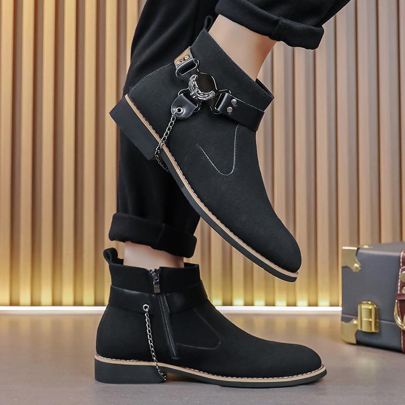 Fashion Light Trendy Male Boot Autumn Winter Side Zipper Men Shoes Retro Mid Top Casual Walking Boots Fashion Comfortable Male Shoes