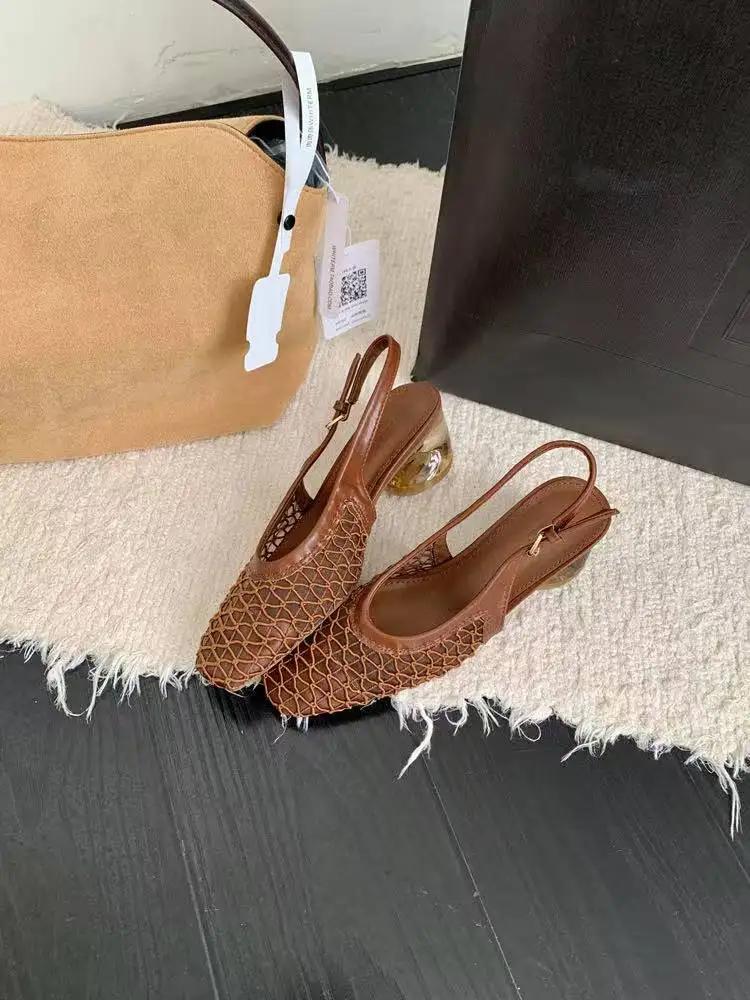 

Women s Single Shoes with Heels Strange Style Square Toe Fabric Women s Mules Leisure Breathable All-match Zapatillas De Mujer 35 коричневий