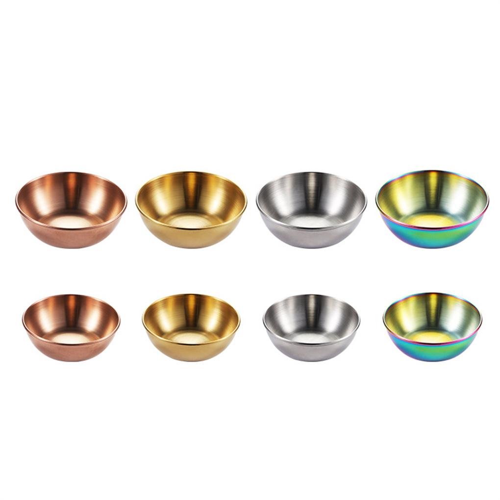 4 Pieces Stainless Steel Sauce Sushi Dishes Spice Vinegar Plates Dipping Bowls Household Tableware Dessert for Dining Hall