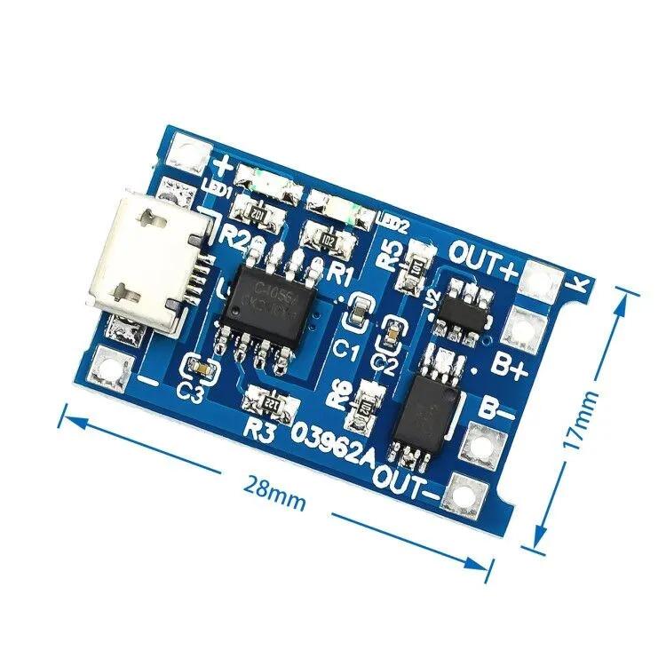TP4056 18650 Lithium Battery Charging Board with 1A Overcharge & Over-discharge Protection for 3.6-4.2V Batteries.