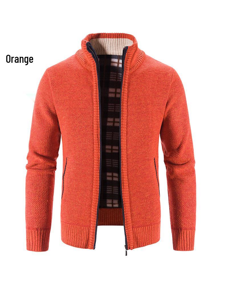 2024 Men's Autumn/Winter Stand-Up Collar Fleece-Lined Cardigan Sweater