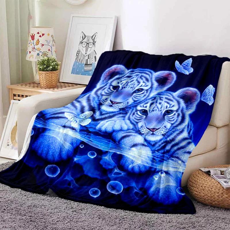 3D Tiger Blanket Super Soft For Spring Autumn Modern Line Art Sherpa Blanket Bedspread Throw Travel Dropship