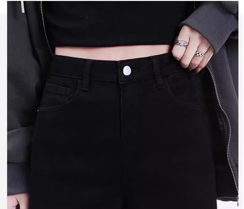 Women's High Waist Slimming Black Cigarette Jeans - Slim Fit Straight Leg Pants for Petite, Perfect for Spring and Autumn 2025