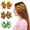 Cross-border Christmas Tree Bow Hair Clip for Kids - Double-Layer Ribbed Ribbon Accessory