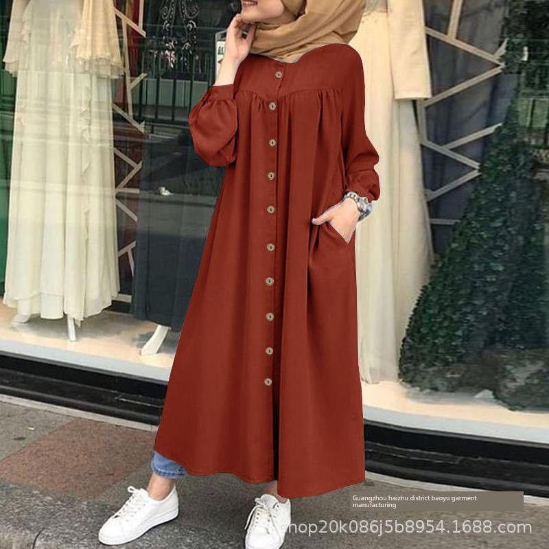 

Middle East Long Sleeve Shirt with Casual Pockets Orange S