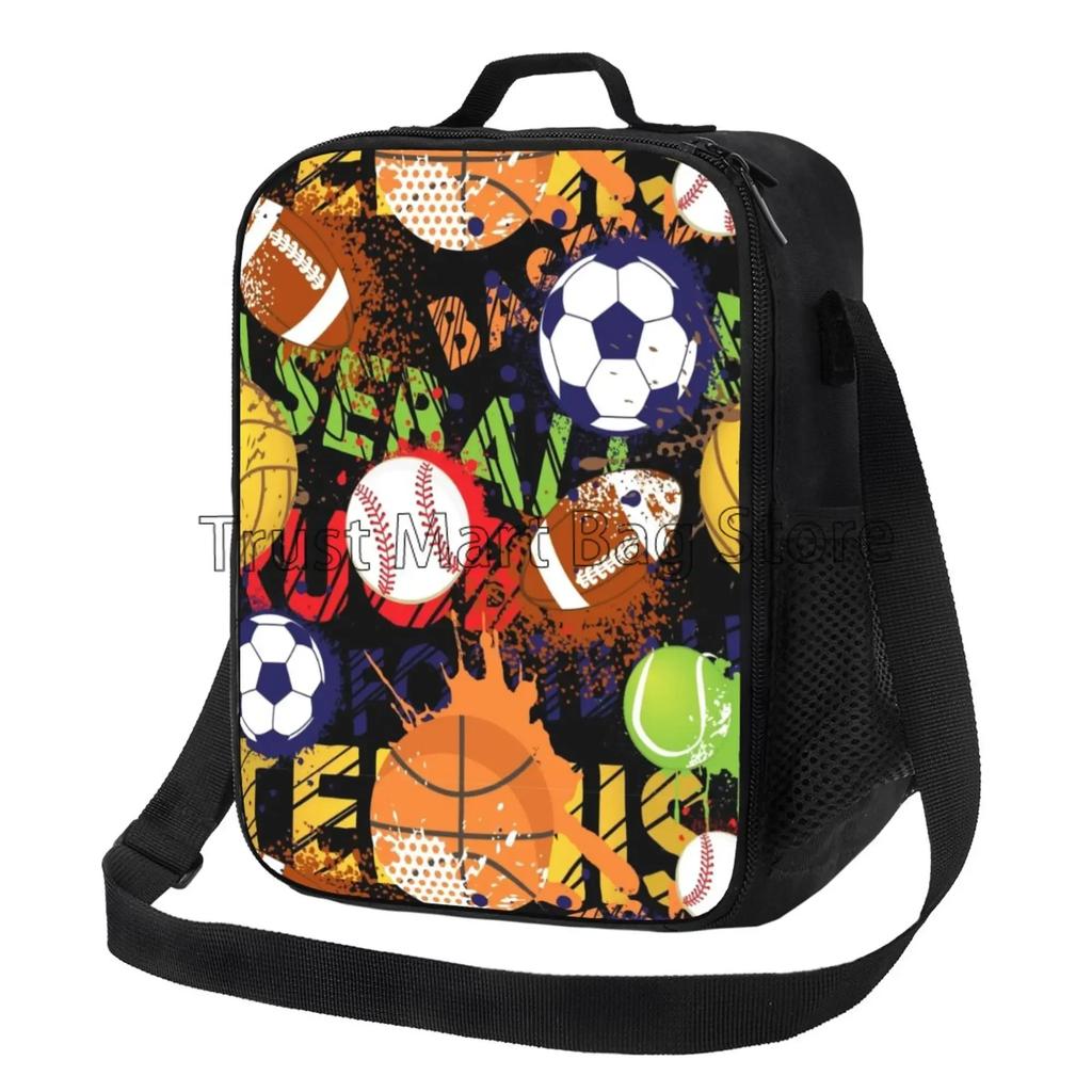 Soccer Ball Insulated Lunch Bag for Women Men Football Reusable Lunch Box for Office Work School Picnic Beach Cooler Tote Bags