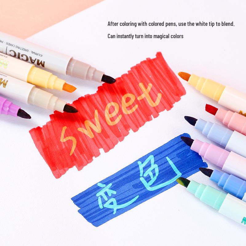 Shan Zhi Double-Headed Color-Changing Fluorescent Highlighter Pen - 12 Colors for Students