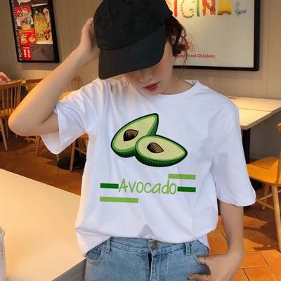 Avocado Vegan Cartoon Short Sleeve Cute Female T-Shirt Womens Clothes Casual T-Shirt Harajuku Ullza