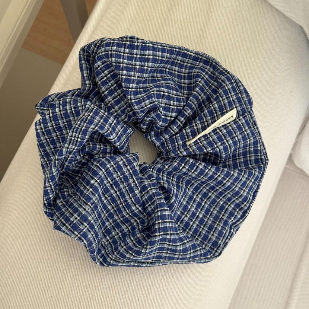 French Large Intestine Circle, Sky Blue Checkered Hair Band, Retro Hair Tie Headwear, Forest-style Hair Tie Headwear