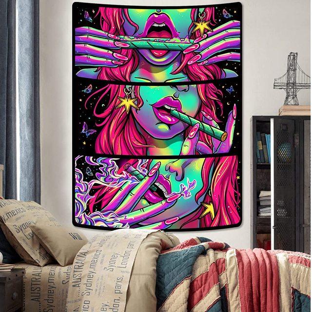 Serin Kız Goblen Hippi Halılar Yatak Odası Dekorasyonu Için Anime Trippy Duvar asılı dekorlar Sevimli Psychedelic Arka Plan Bez