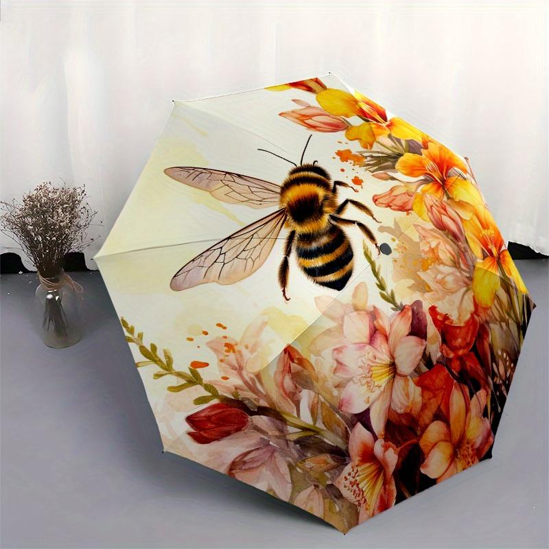 Bee-utiful Blooms: Nature's Garden Watercolor PrintUmbrella, Portable 3-Fold Compact Umbrella for Men & Women Gift