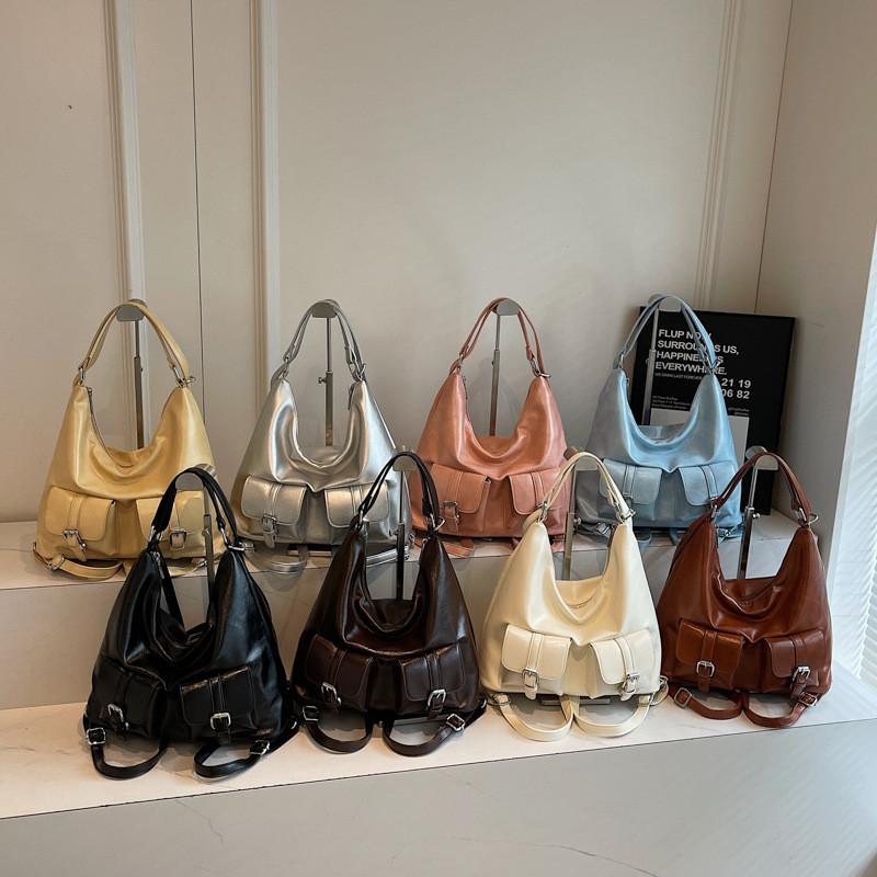 Multi Pocket Solid Color Handbag Single Shoulder Underarm Bag Backpack Fashion