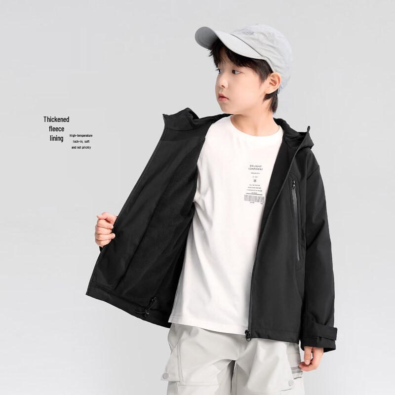 Zuoxi Boys' Fleece-Lined Softshell Waterproof Hooded Jacket