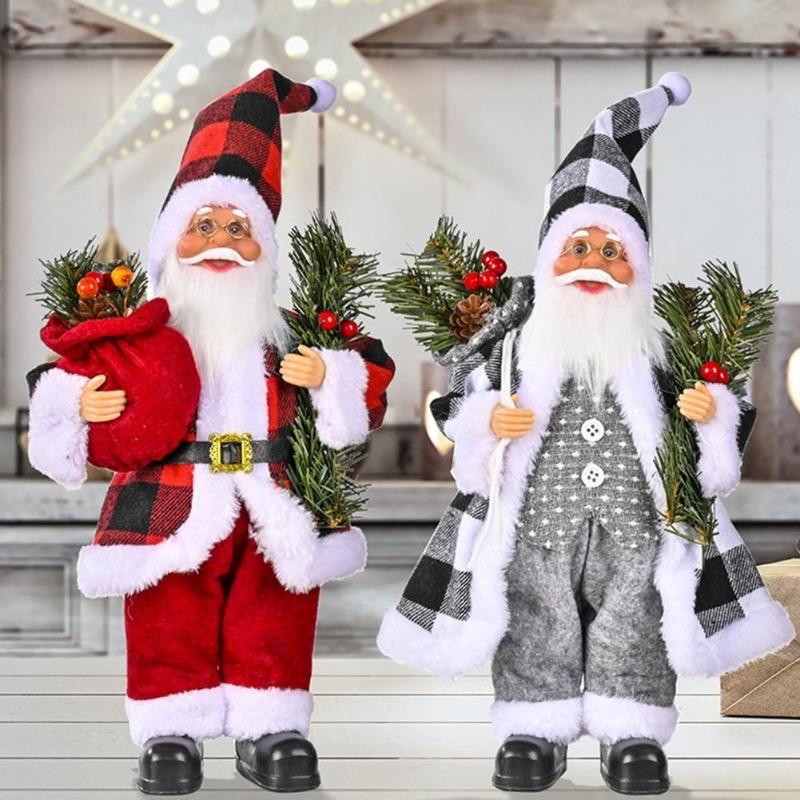 Christmas Standing Santa Claus Figurine Dolls, Cute Xmas Decor Ornaments, Tabletop Fireplace Office Indoor Home Party Decorations