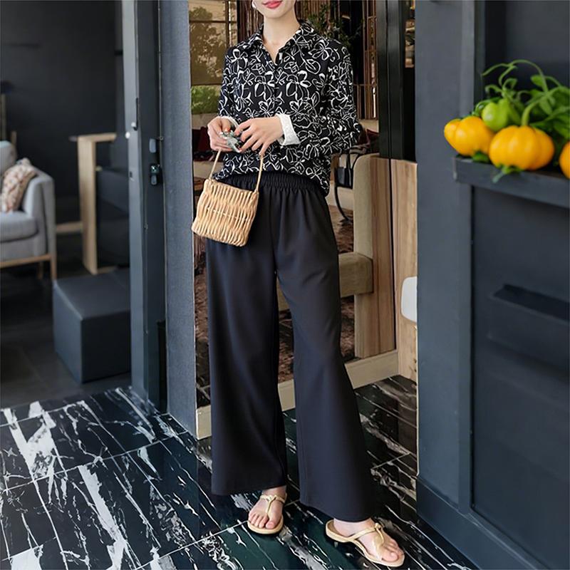 ZANZEA Bluză cu mânecă lungă și pantaloni cu imprimeu pentru femei, seturi casual din două piese