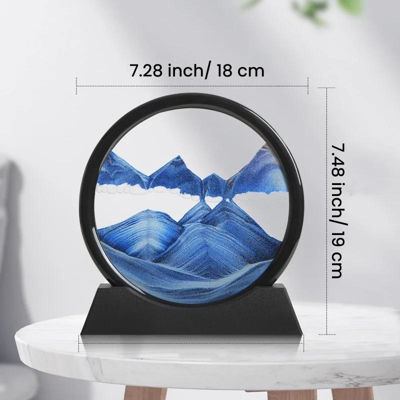 

3D Hourglass Moving Sand Art Picture, Round Glass Deep Sea Sandscape, Flowing Quicksand Painting Decor for Home Office Desk синий