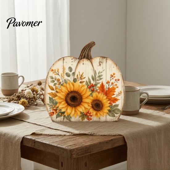 Harvest Home Decorations Thanksgiving Fall Pumpkin Table Decoration, Rustic Block Wooden Sign, Autumn Vintage Festival Ornaments Farmhouse Tabletop