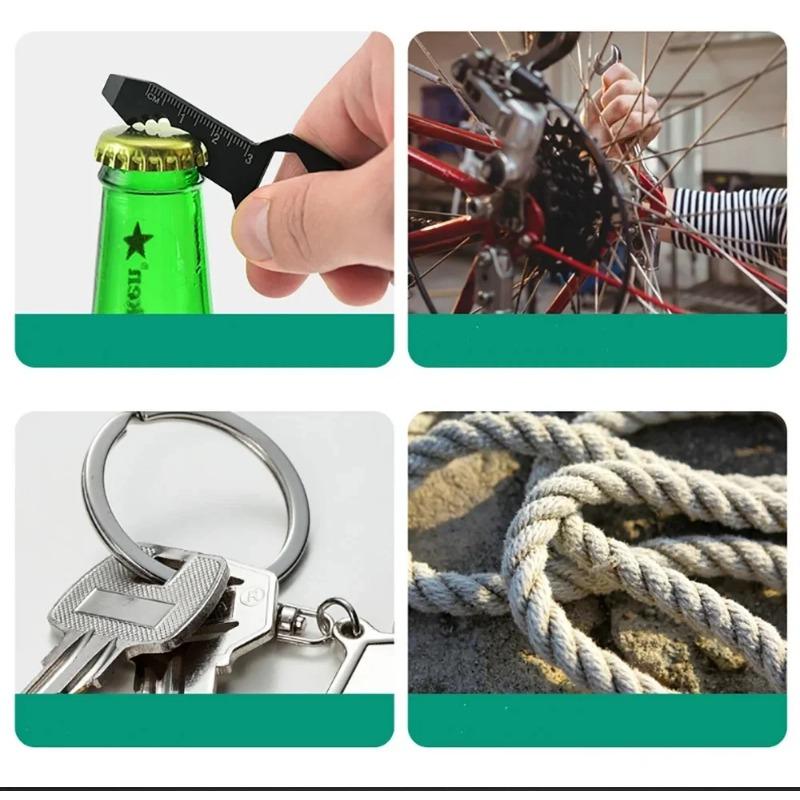 Multi-Use Stainless Steel EDC Keychain - Portable Outdoor Tool, 4-in-1 Bottle Opener/Wrench/Screwdriver/Ruler