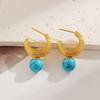 Ying Tai 18k Gold High-Polish Non-Fading Turquoise Stainless Titanium Steel Stud Earrings for Women.