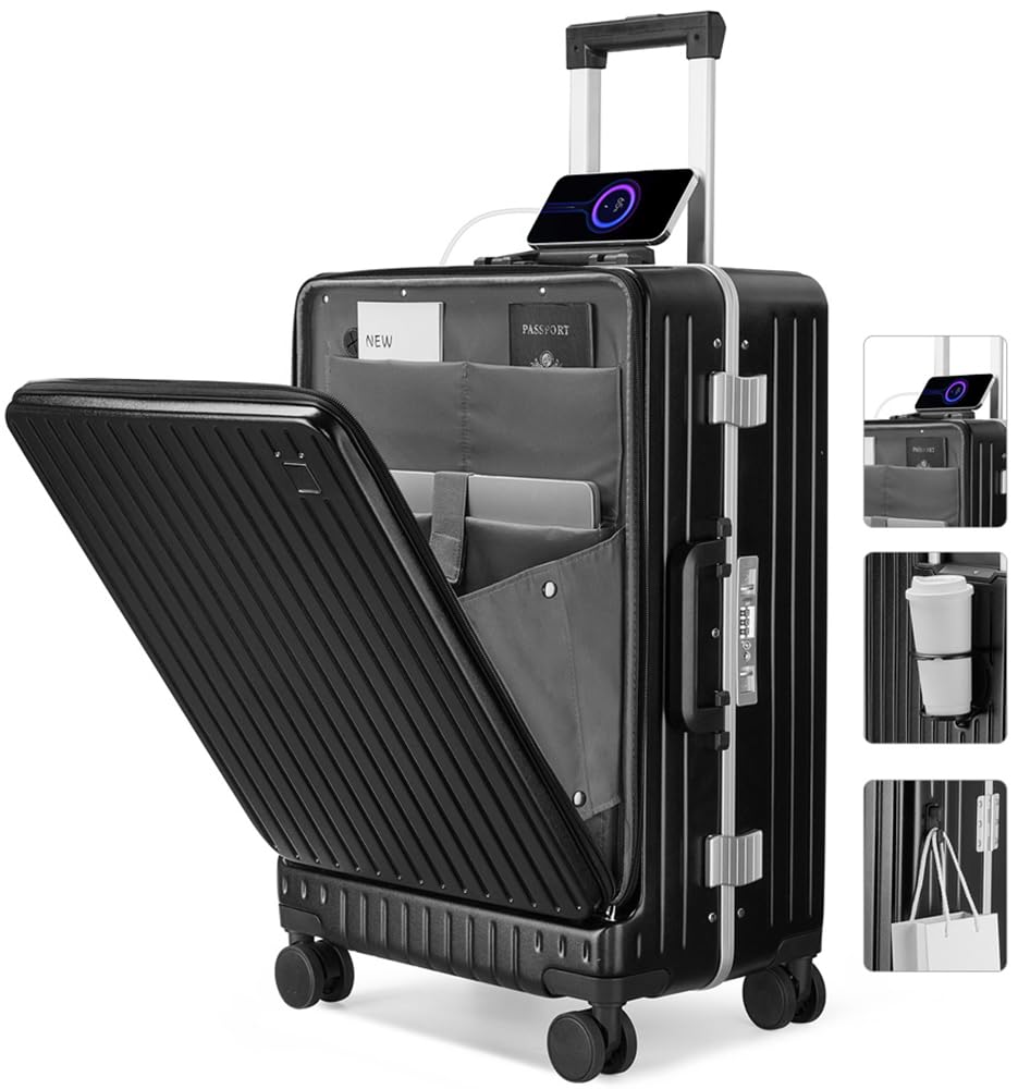 Carry Front Hliníkový Carry USB Držák na pohár Velký Ultra Vybavený TSA Cestovní 1688 Velikost [SnooII] Kufr, Kufr, Otevírání, Příruční, Rám, Taška,