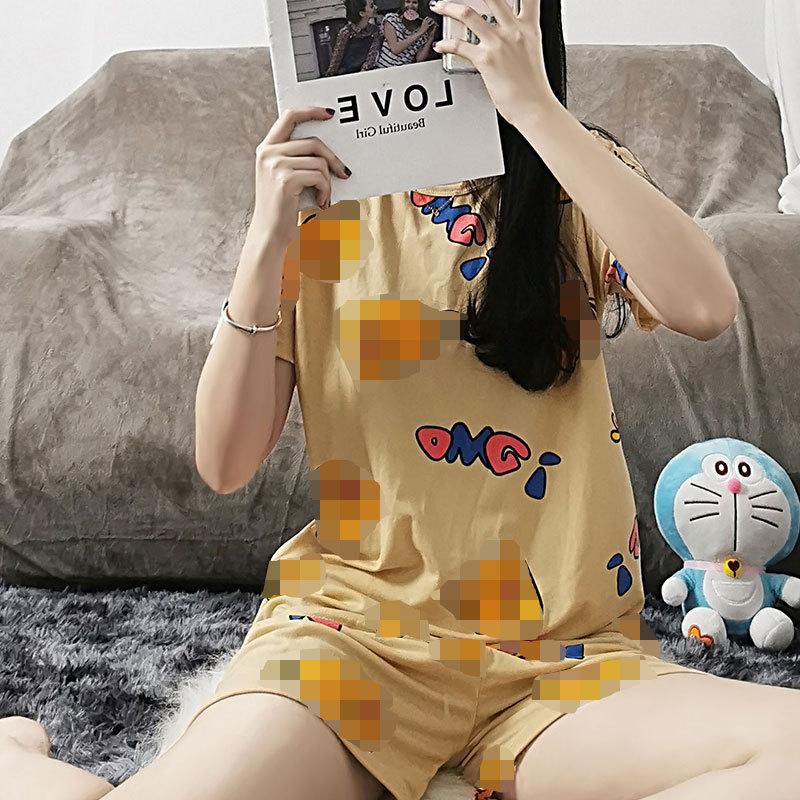 GMXIA Summer Pajama Women's Round-neck Thin Short-sleeved and Short Pants Cartoon Cute Girls' Youthful Home Wear Set