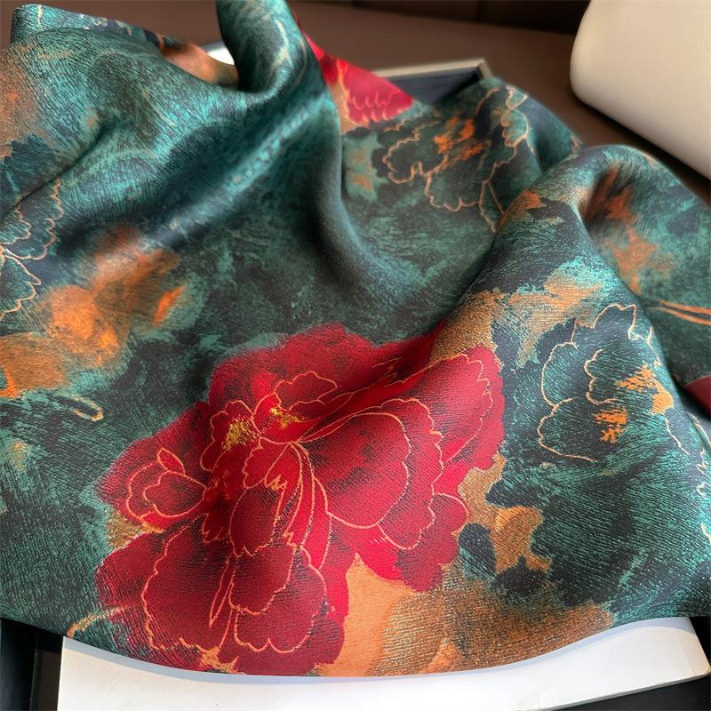 Luxury Floral Print Satin Square Scarf Soft Lightweight Women Fashion Accessory for Hair Neck Shawl Elegant Hair Scarf