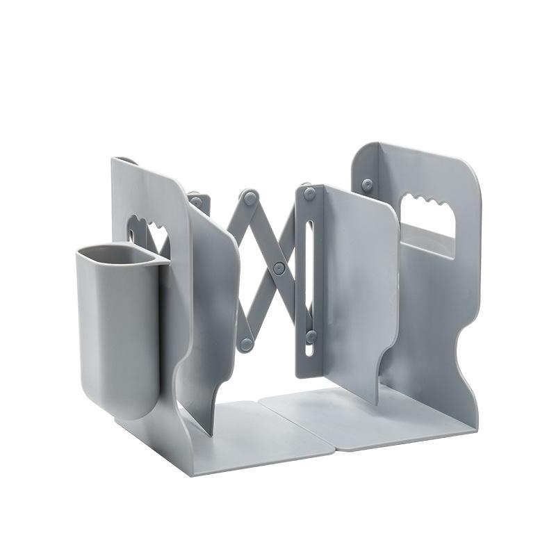 Retractable Desktop Bookend with Pen Holder - Creative Folding Plastic Bookstand for Students