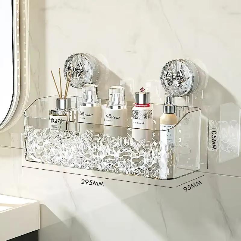 Étagère de Salle de Bain Ventouse Fixation Murale Étagères d'Angle de Rangement Porte-Shampoing Support Cosmétique Panier d'Égouttage pour Douche Organisateur de Salle de Bain