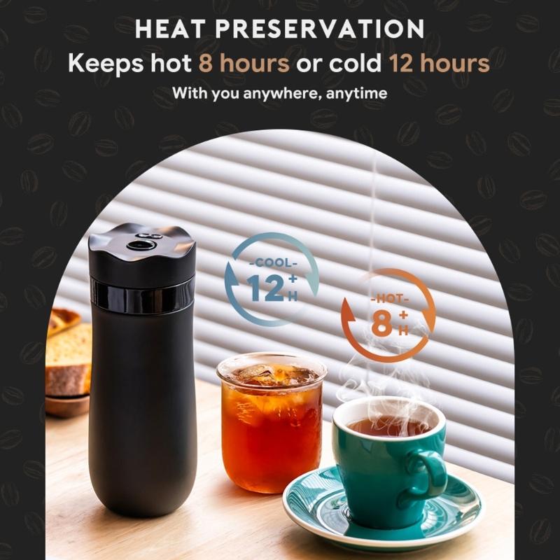 Travel Friendly Stainless Steel French Press Coffees Brewer Double Meshes Filter Vacuum Insulation French Press