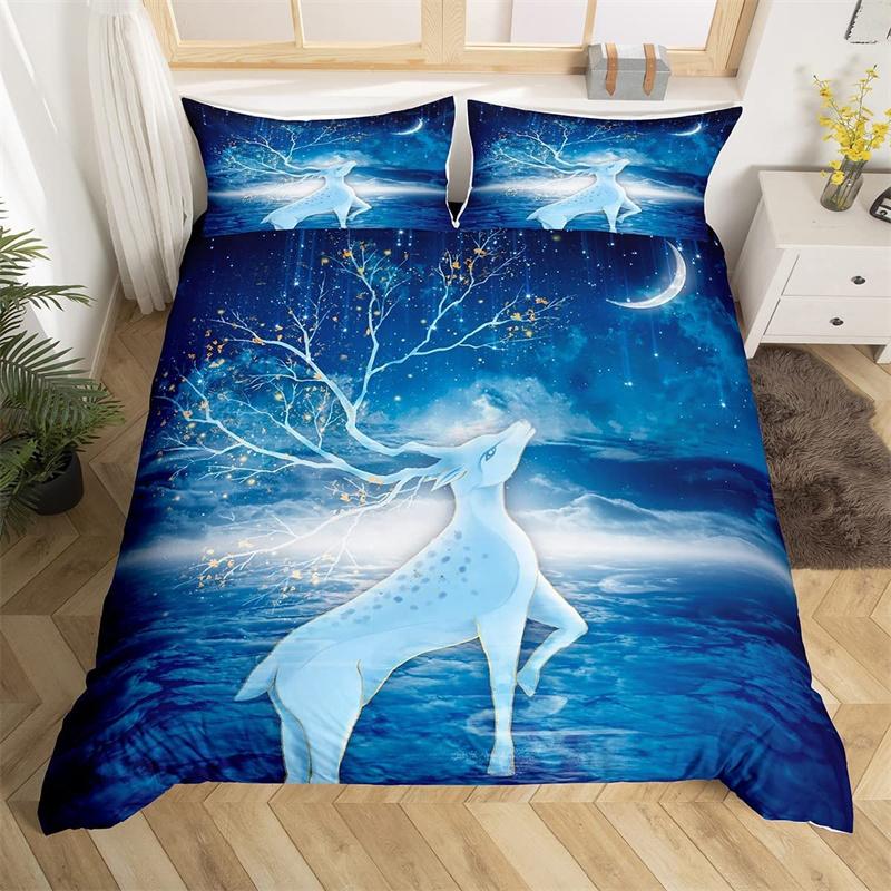Deer Animal Duvet Cover Collection Twin Queen Size Butterfly Flowers Bedding Collection Microfiber Moon Galaxy Comforter Cover For Girls Teens
