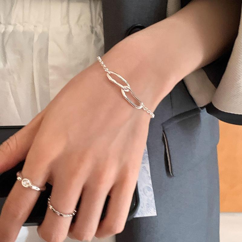 PANJBJ 925 Sterling Silver Geometry Bracelet for Women Hollow Out Minimalism Versatile Chain Hip Hop Jewelry Gift Dropshipping