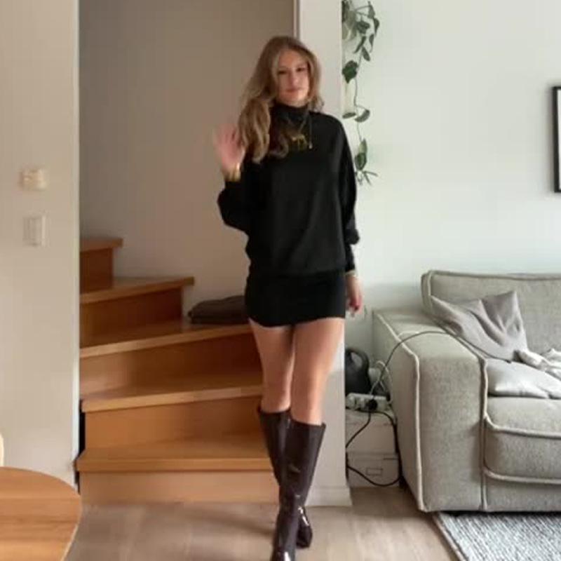 European & American Women's Solid Color Semi-High Neck Backless Top and Short Skirt Set - Summer 2024 Collection