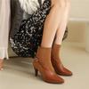 FOREADA Damen Stiefeletten Spitz Blockabsatz Schnalle Reißverschluss Kurze Stiefel Damen Mode Schuhe Herbst Winter Khaki Rot 46