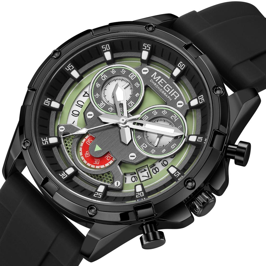 Megir Fashion Men's Sports Military Watches Waterproof Big Dial Quartz Wristwatch with Chronograph 24-hour Auto Date Reloj Hombre 2248