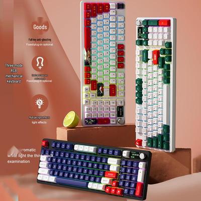 98-Key Three-Mode Wireless Bluetooth Mechanical Keyboard with Wired Blue Switch & PBT Keycaps for Gaming & Office