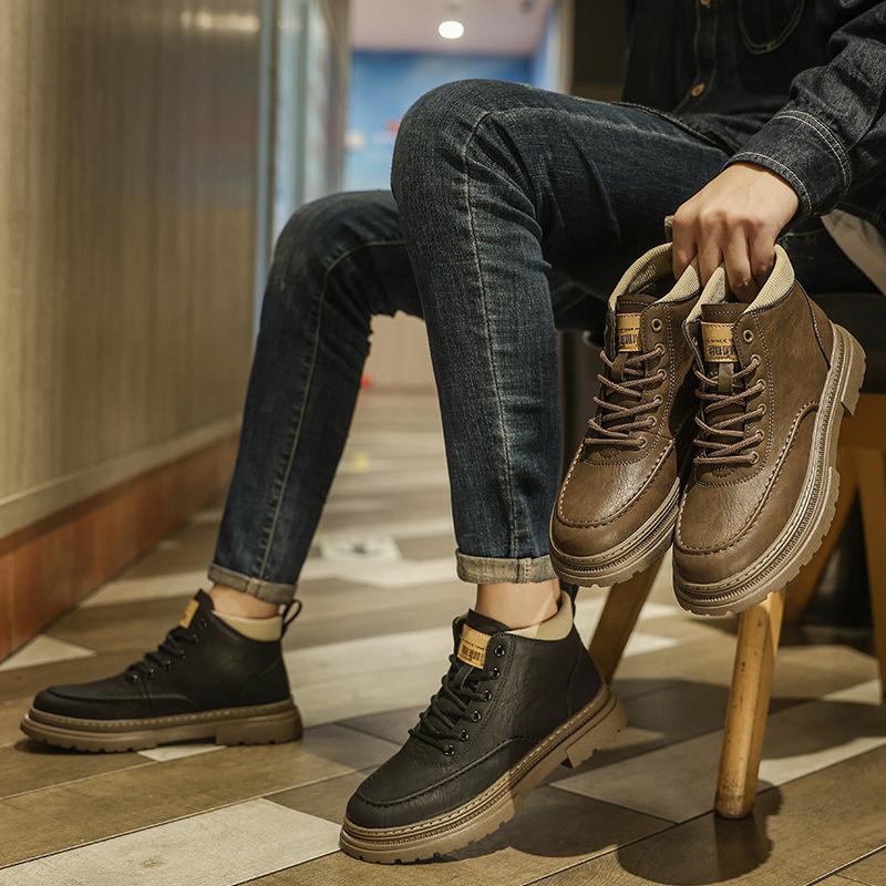 Buty Martin męskie skórzane wiosenne nowe chińskie pomoc brytyjskie casualowe skórzane buty podwyższające outdoorowe retro wodoodporne buty robocze