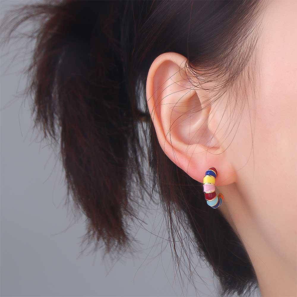 Bohemia Semicircle Women Stud Earrings Korean Style Earrings Enamel Oil Jewelry Hoop Ear Buckle