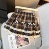 Elastic Plaid Lace Patchwork A-Line Puffy Skirt with Bow