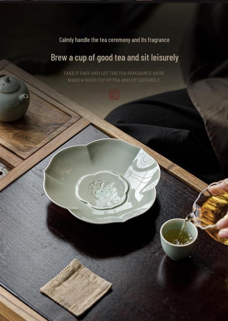Banana Moon Ceramic Tea Coaster & Snack Plate Set - Gaiwan Pot Mat & Tea Ceremony Accessories
