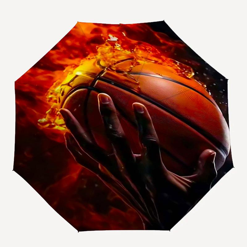 1 Stück Flammender Basketball Automatisches Öffnungs-/Schließschirm, Tragbares Dreifach faltbares Design mit Eisenrahmen, Perfekt für Fans, Reisende, den täglichen Gebrauch und Geschenke