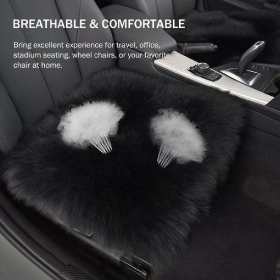 Sheepskin Long Wool Car Seat Breathable Warm Soft Covers Chair Cushion 18" x 18"
