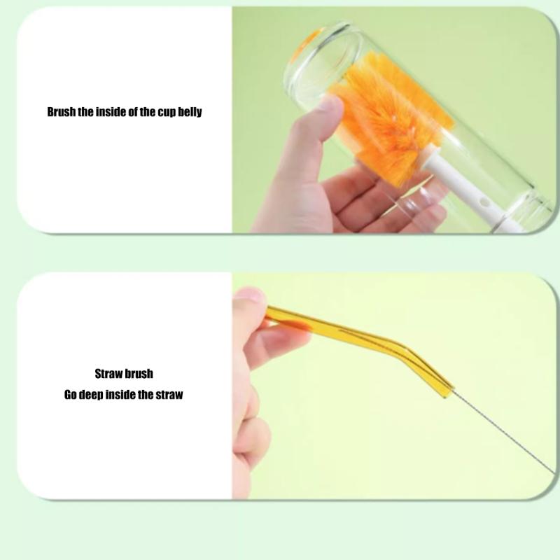 2Pieces MultiFunctional Cup Scrubber Brush Long Handle Dish Cup Brush for Feeding Bottle Mug Cup Cleaning Kitchen Tool